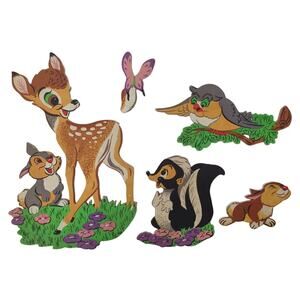 VTG 70s Bambi Disney Wall Hanging Decor Set Nursery Kid Room Flower ThumperF law